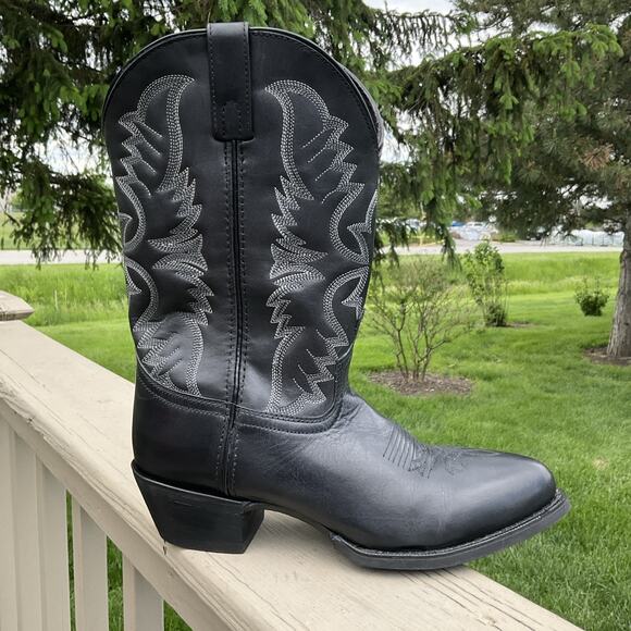 Laredo Black Cowboy Boots with Silver Stitching - Picture 2 of 16